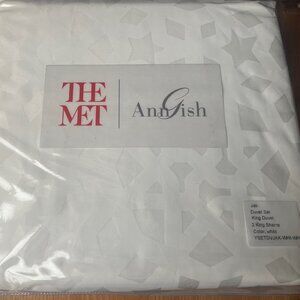 NWT $525 The Met x Ann Gish 3-PC Jali KING Duvet Cover / Shams SET - White